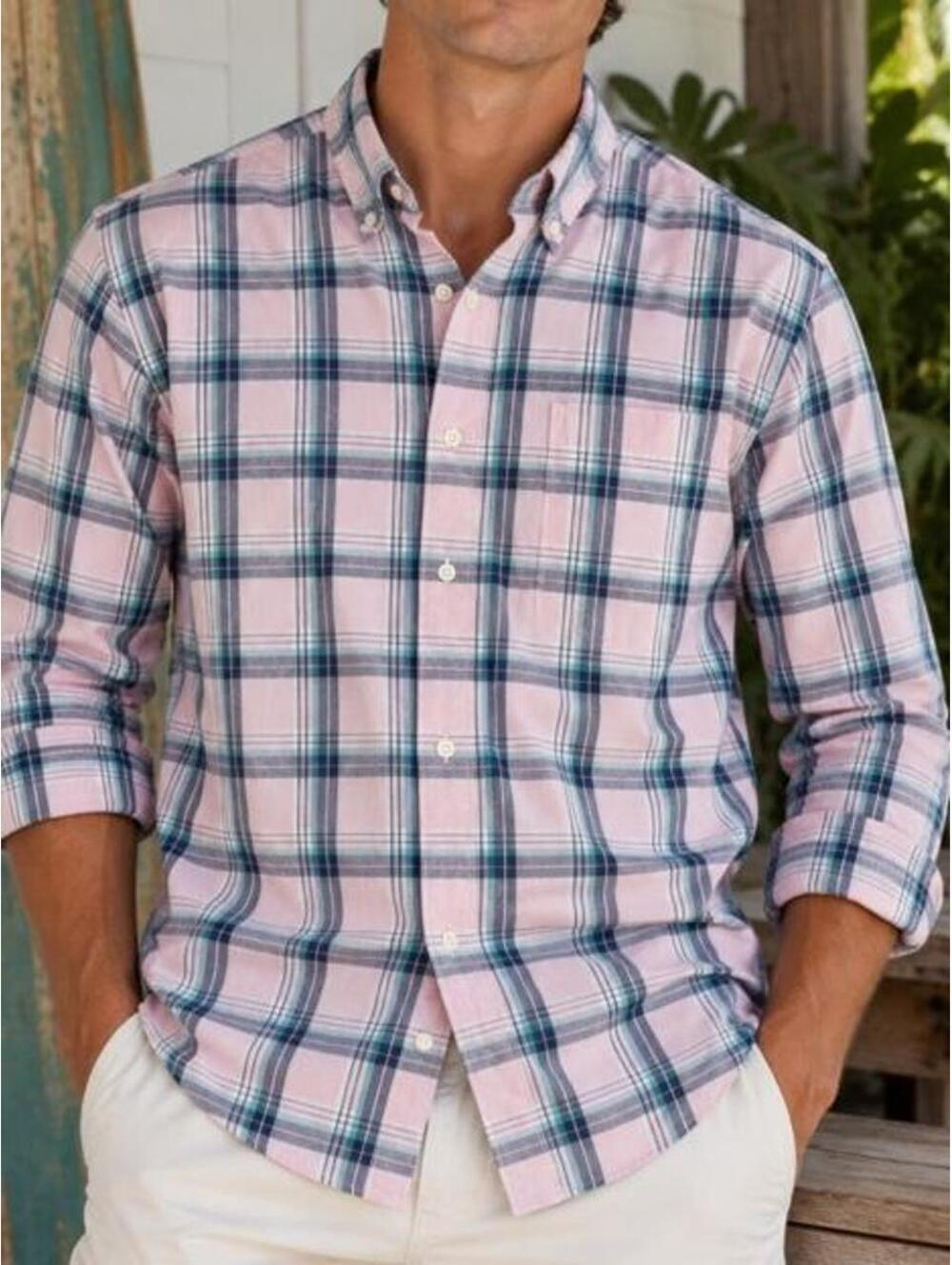 Sonoma Goods for Life Pink Plaid Button Down Shirt Men’s M Preppy Coastal